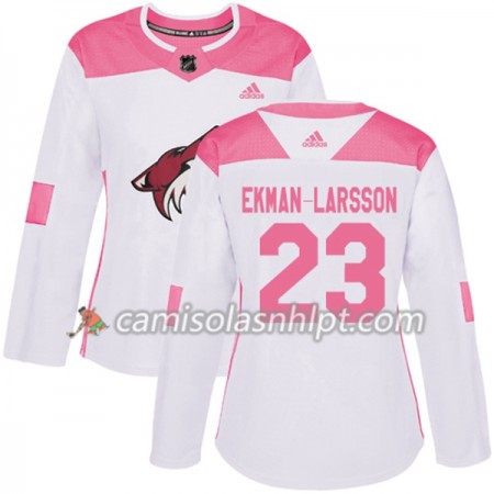 Camisola Arizona Coyotes Oliver Ekman-Larsson 23 Adidas 2017-2018 Branco Rosa Fashion Authentic - Mulher